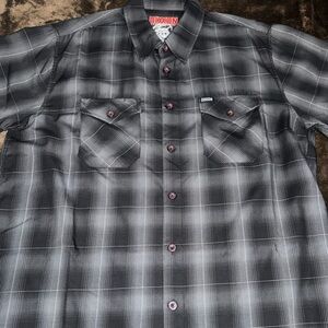 DIXXON The Villain Men's Bamboo Black & Gray Plaid Button Down Shirt